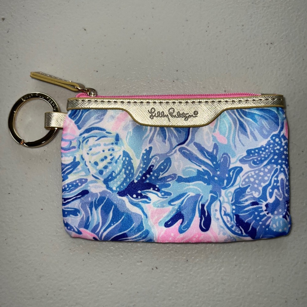 Lilly‎ Pulitzer ID Holder Key Chain Wallet Card Holder Case Blue Pink